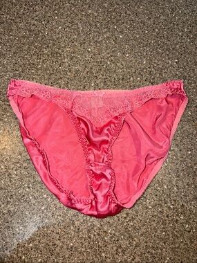 Vintage Cacique Pink Satin Bikini with Lace Trim